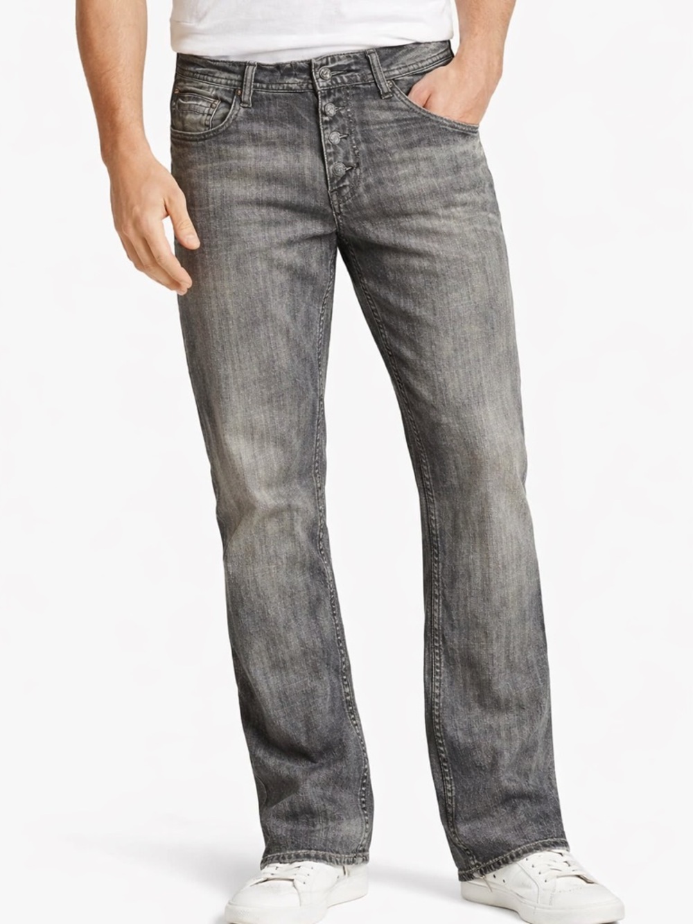 Buffalo David Bitton King Slim Bootcut Jeans Grey Distressed Wash Size 40x32